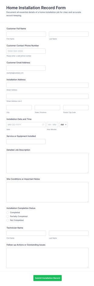 Home Installation Record Form Template