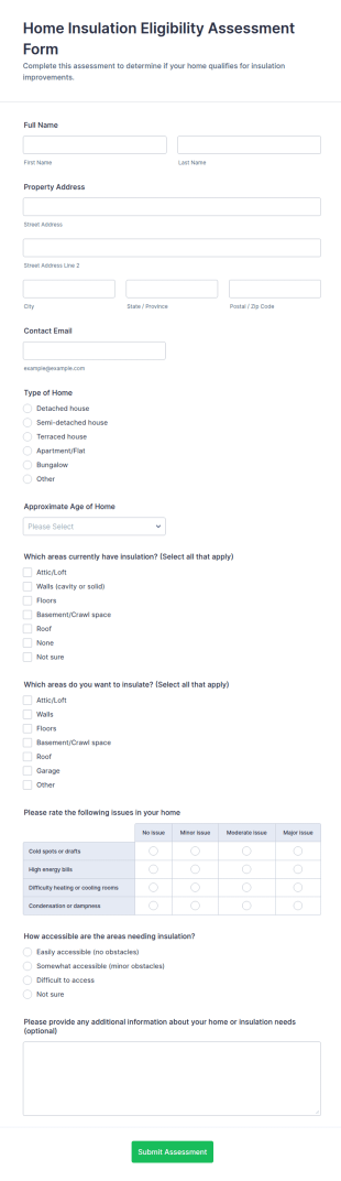 Home Insulation Eligibility Assessment Form Template