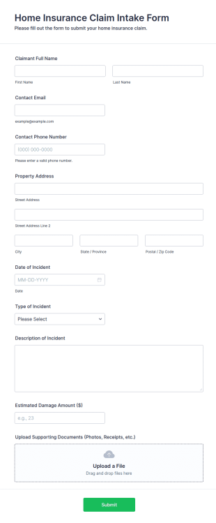 Home Insurance Claim Intake Form Template