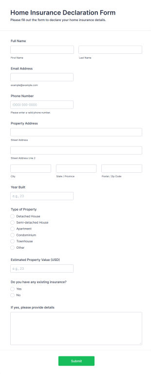 Home Insurance Declaration Form Form Template