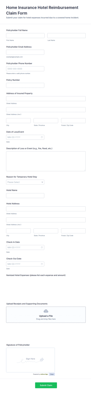 Home Insurance Hotel Reimbursement Claim Form Template