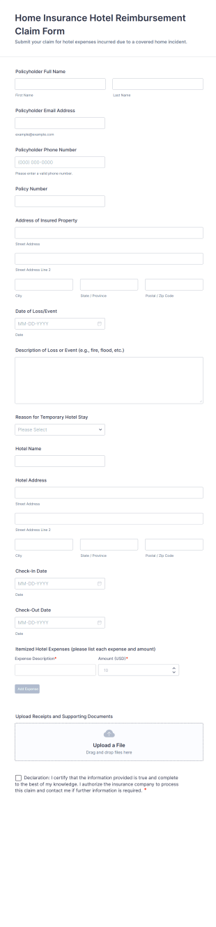 Home Insurance Hotel Reimbursement Claim Form Template