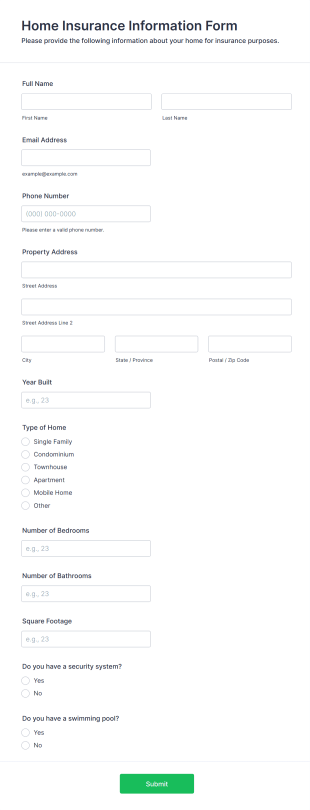 Home Insurance Information Form Form Template