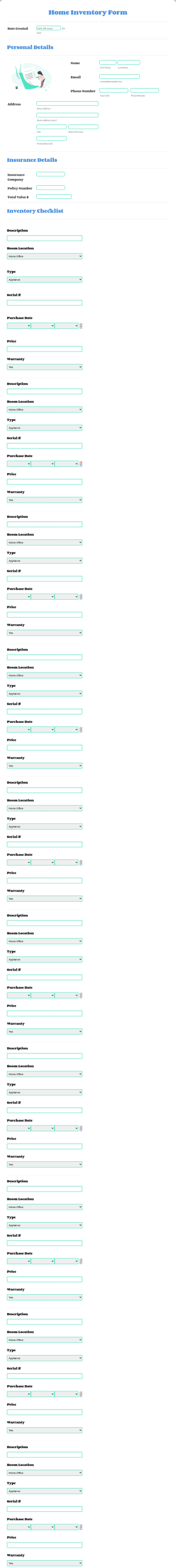 Home Inventory Form Template