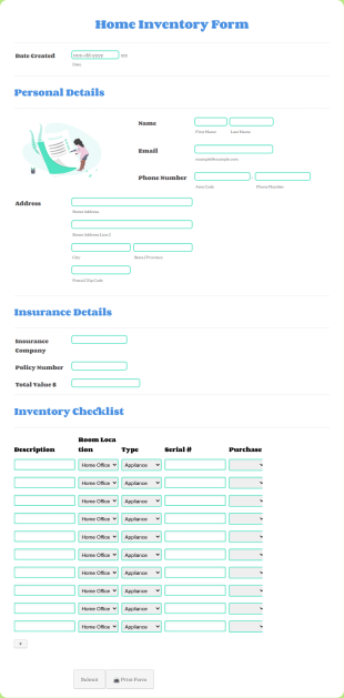 Home Inventory Form Template