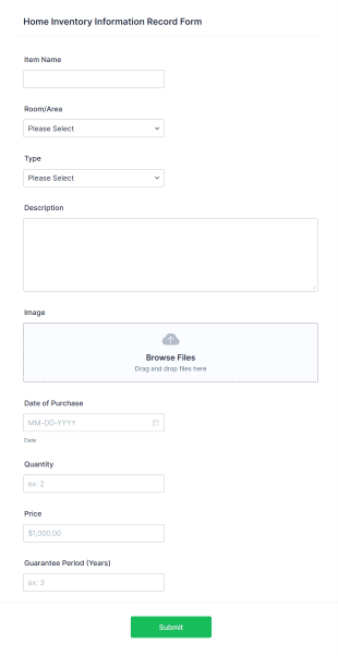 Home Inventory Information Record Form Template