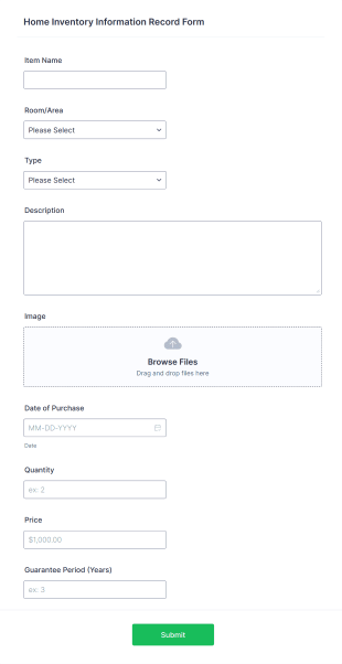 Home Inventory Information Record Form Template