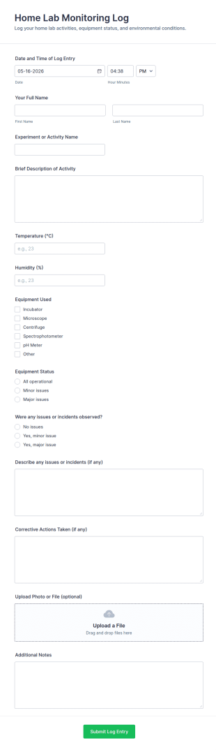 Home Lab Monitoring Log Form Template