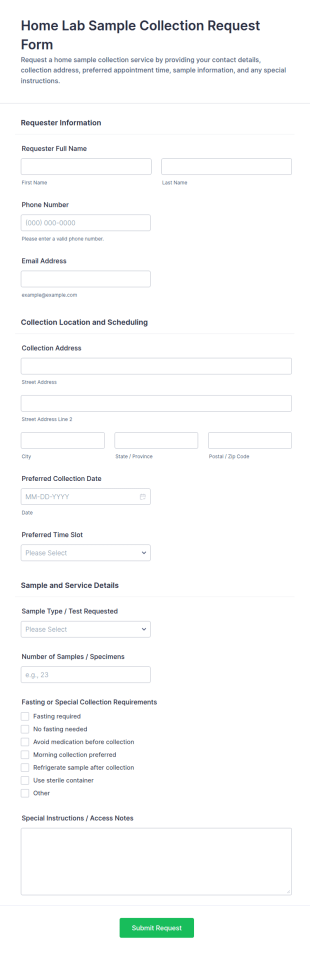 Home Lab Sample Collection Request Form Template