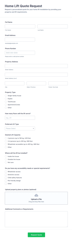Home Lift Quote Request Form Template