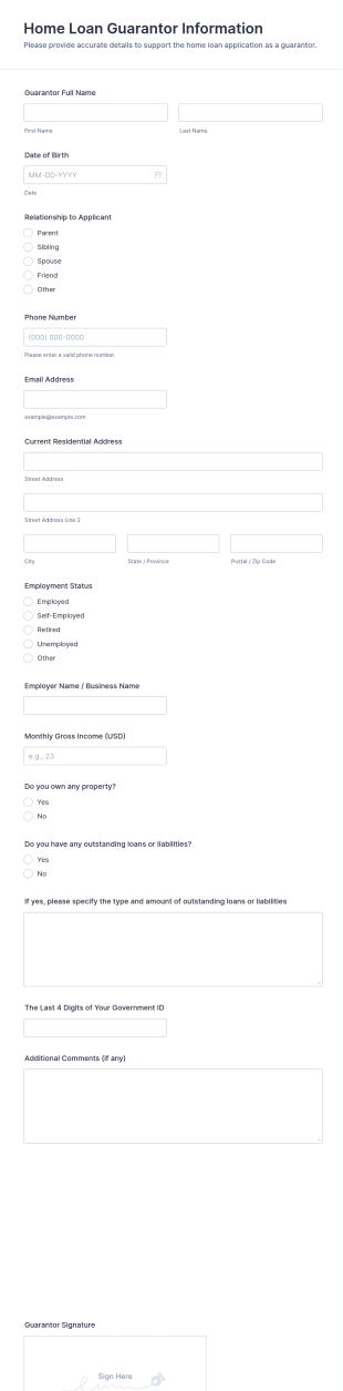 Home Loan Guarantor Information Form Template