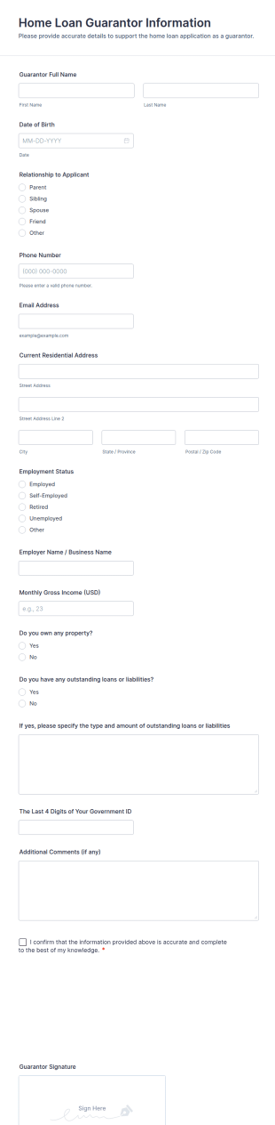 Home Loan Guarantor Information Form Template