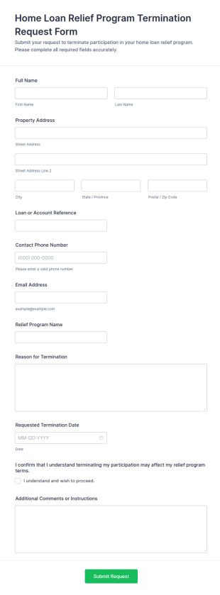 Home Loan Relief Program Termination Request Form Template
