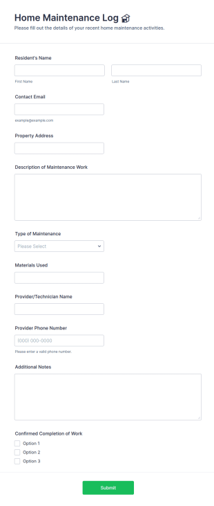 Home Maintenance Log 🏠 Form Template