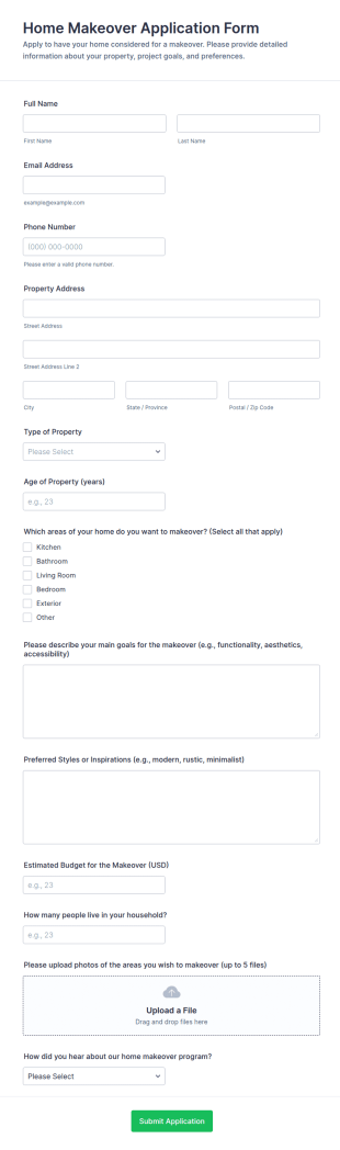 Home Makeover Application Form Template