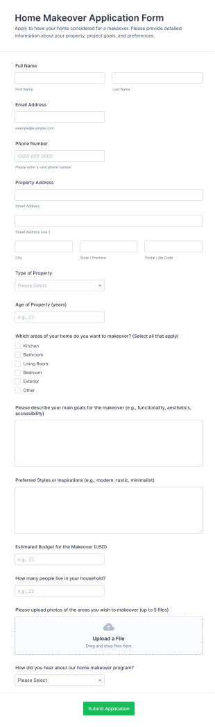 Home Makeover Application Form Template