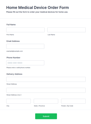 Home Medical Device Order Form Template