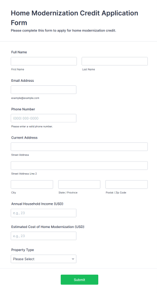 Home Modernization Credit Application Form Template