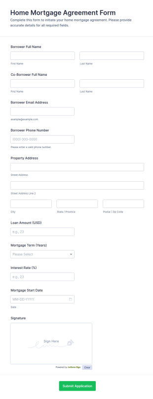 Home Mortgage Agreement Form Template