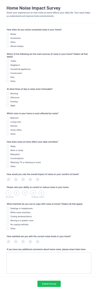 Home Noise Impact Survey Form Template