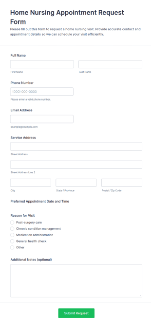 Home Nursing Appointment Request Form Template