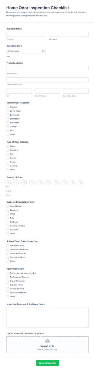 Home Odor Inspection Checklist Form Template