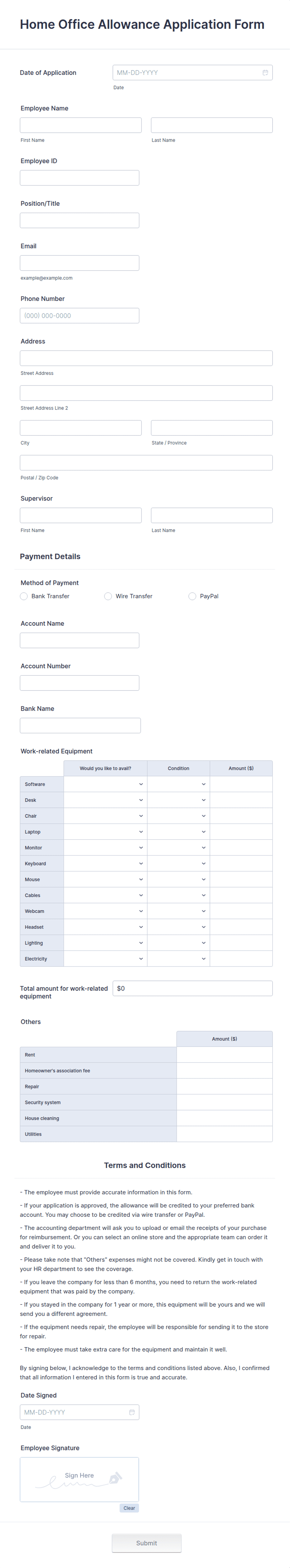 Home Office Allowance Application Form Template | Jotform
