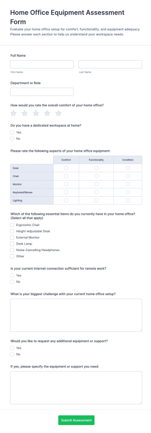 Home Office Equipment Assessment Form Template