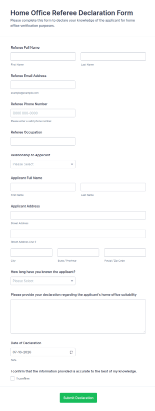 Home Office Referee Declaration Form Template