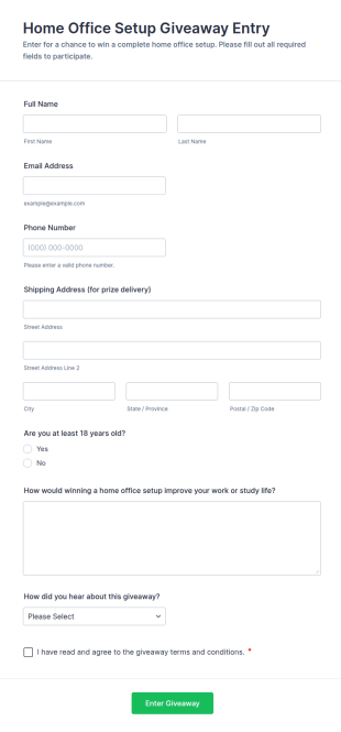 Home Office Setup Giveaway Entry Form Template