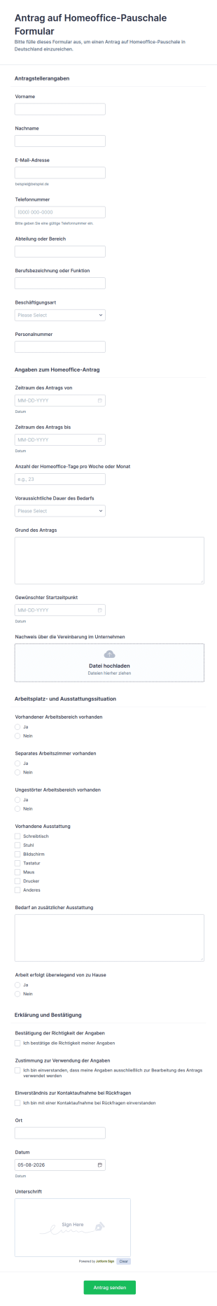 Home Office Zuschuss Antrag Formular