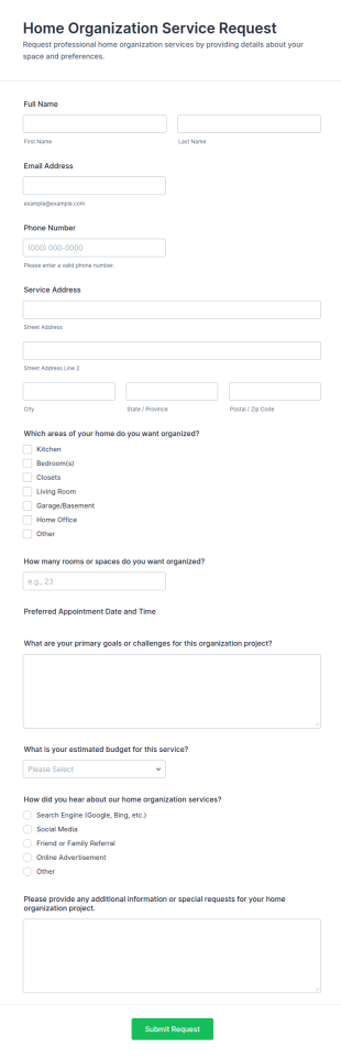 Home Organization Service Request Form Template