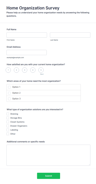 Home Organization Survey Form Template