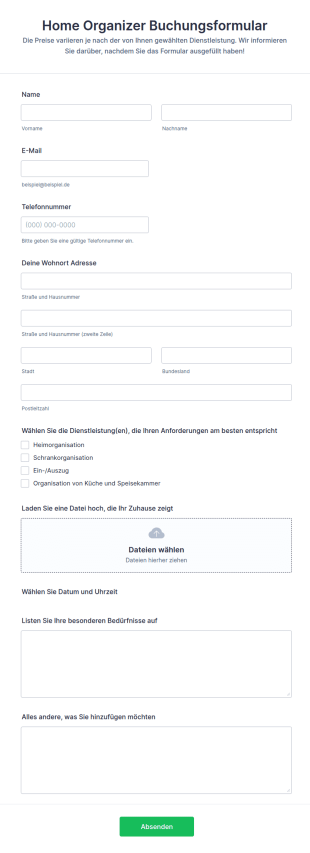 Home Organizer Buchungsformular