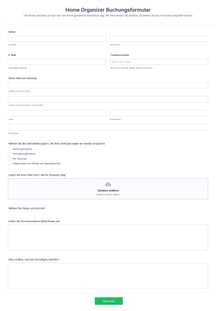 Home Organizer Buchungsformular Form Template