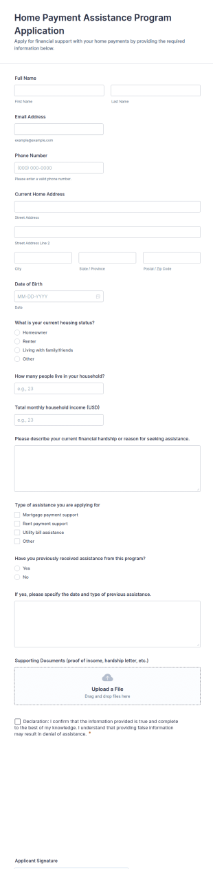 Home Payment Assistance Program Application Form Template