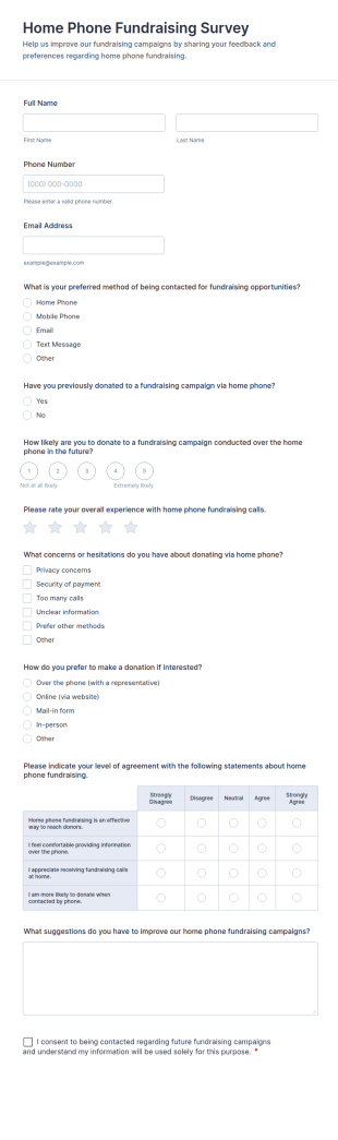 Home Phone Fundraising Survey Form Template