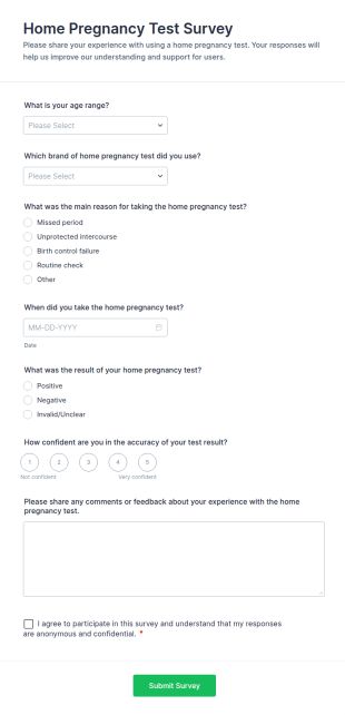 Home Pregnancy Test Survey Form Template