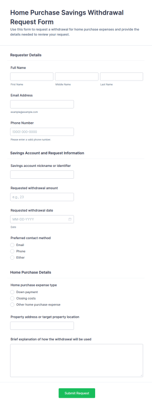 Home Purchase Savings Withdrawal Request Form Template