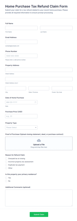 Home Purchase Tax Refund Claim Form Template