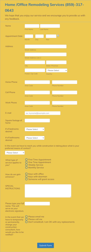 Home Remodeling Application Form Template