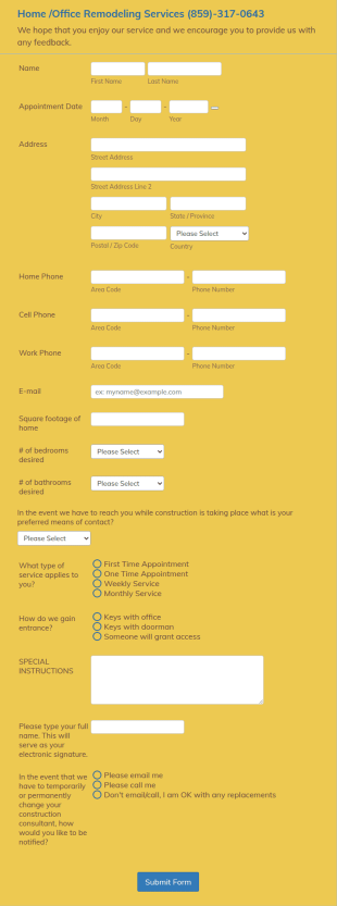 Home Remodeling Application Form Template