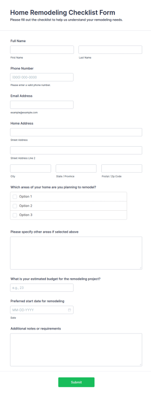 Home Remodeling Checklist Form Template