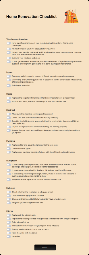 Home Renovation Checklist Form Template