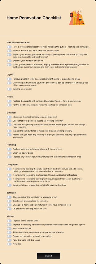 Home Renovation Checklist Form Template