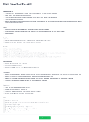 Home Renovation Checkliste Form Template