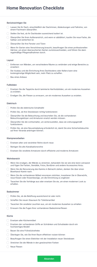 Home Renovation Checkliste