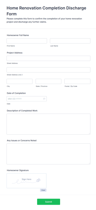 Home Renovation Completion Discharge Form Template
