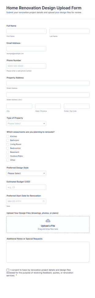 Home Renovation Design Upload Form Template