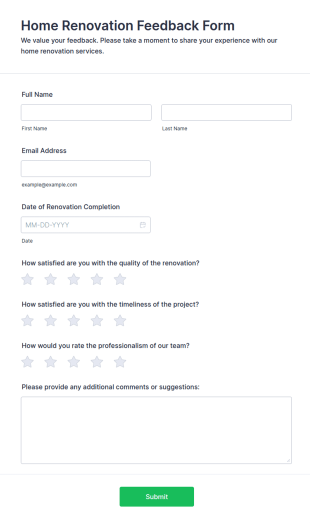 Home Renovation Feedback Form Template
